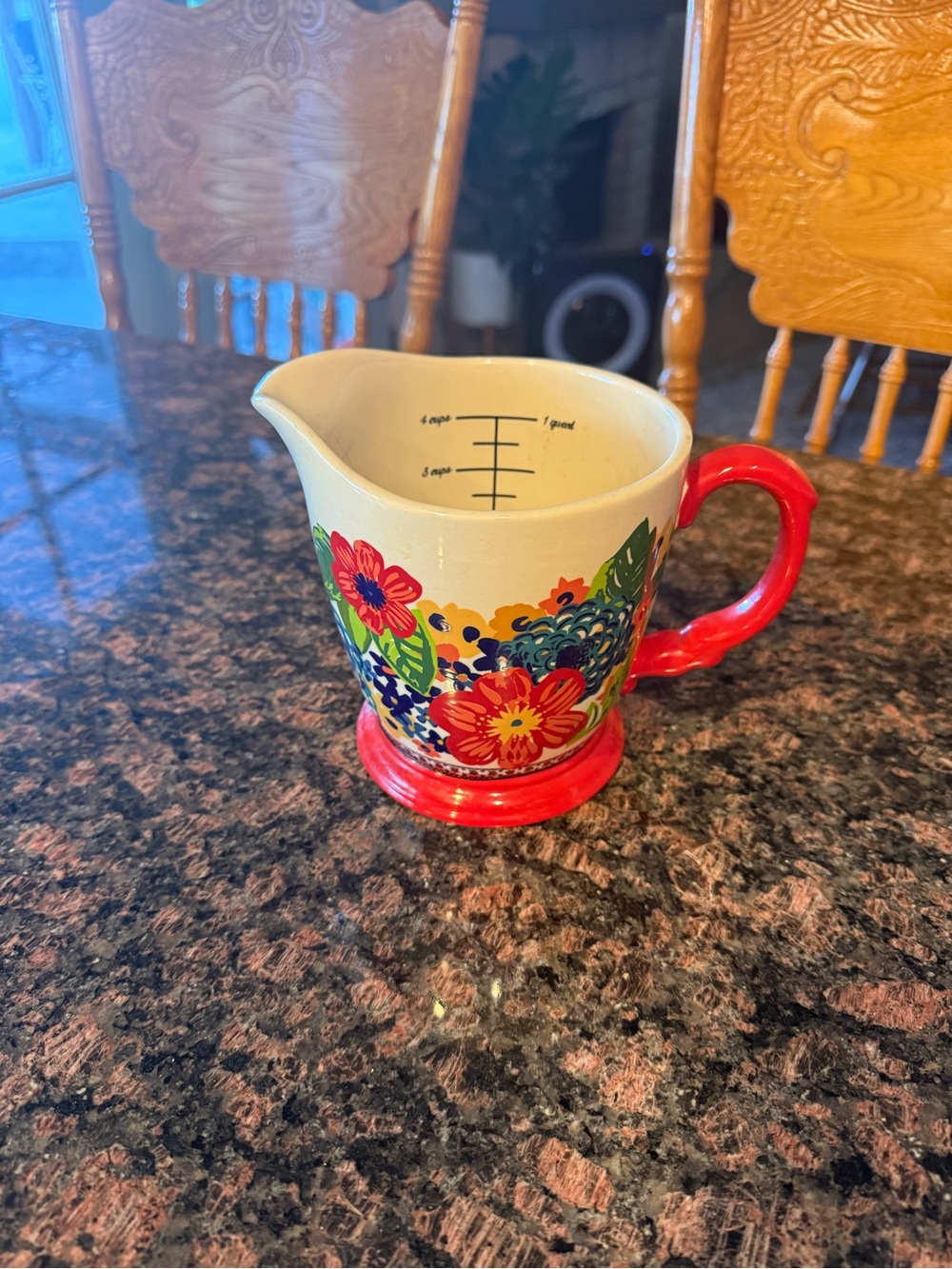 The pioneer woman 4 cup ceramic pitcher with bright dahlias